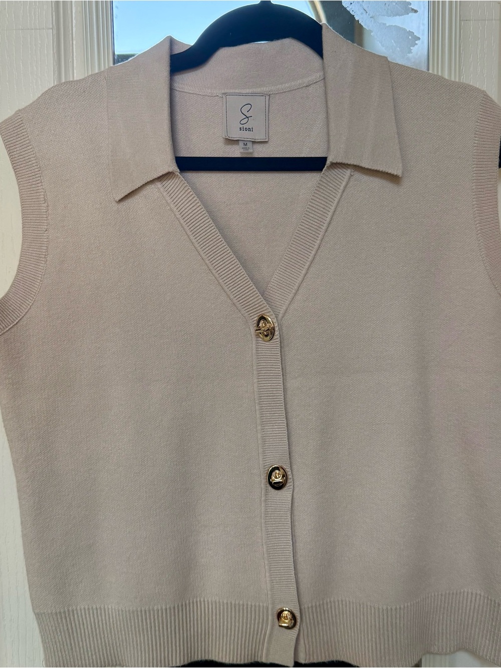 Sioni Sleeveless Collared Button Knit Vest - Beige